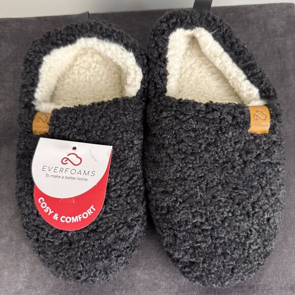 EverFoams Cozy Fleece Lined Slippers in Black, NWT Size US 7-8 - Picture 1 of 4